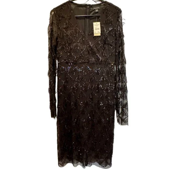 cache black sequin dress Cache | Dresses | Cache Black And Silver Sparkle Dress Womens Size S Long Sleeve Sequin